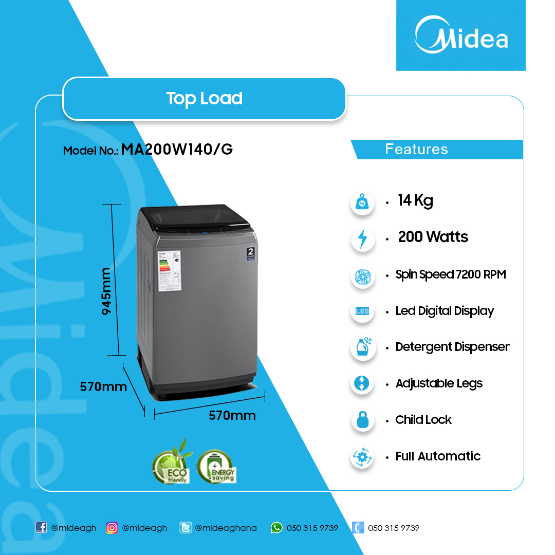Midea 14K Top Load Full Auto Washin Machine - Image 2