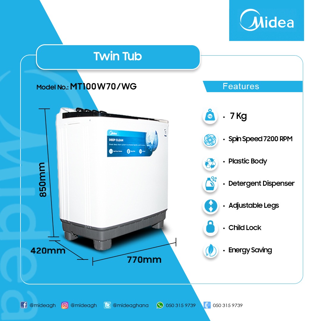 Midea 7Kg Twin Top Washing Machine - Image 2