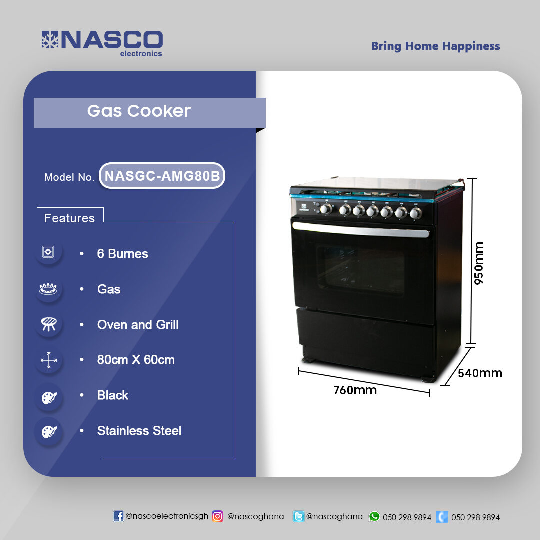 Nasco 6 Burner Gas Cooker Black With Grill - Image 2