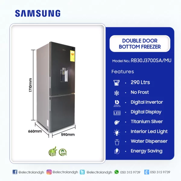 Samsung 290Ltr Double Door Bottom Freezer Refrigerator - Image 2