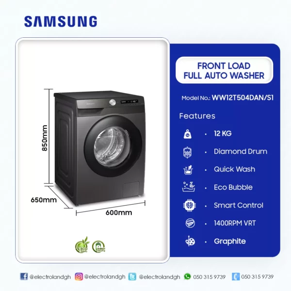 Samsung 12Kg Front Load Full Auto Washer Washing Machine - Image 2