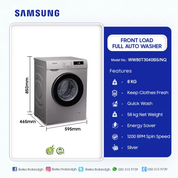 Samsung 8Kg Front Load Full Auto Washer Washing Machine - Image 2