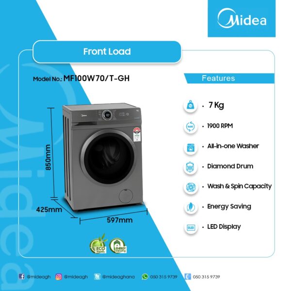 Midea 7Kg Front Load Full Auo Washing Machine - Image 2