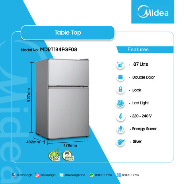 Midea 87Ltr Double Door Table Top Fridge - Image 2