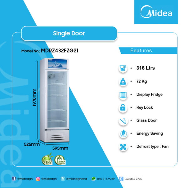 Midea 316Ltr Single Door Display Fridge - Image 2