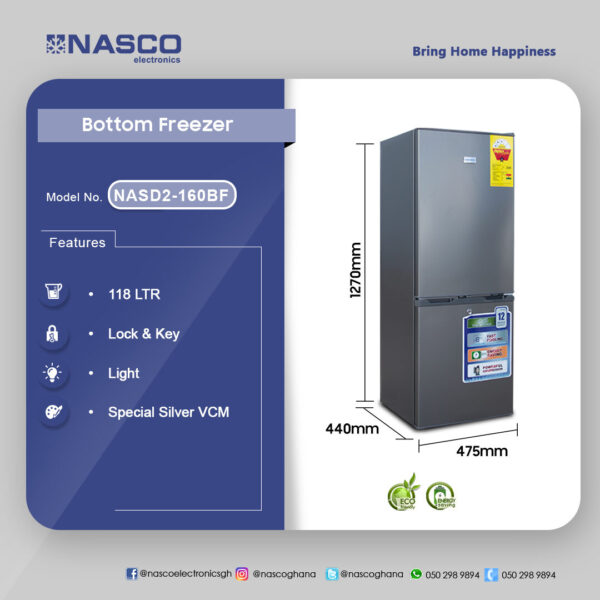 Nasco 118Ltr Bottom Freezer Refrigerator - Image 2