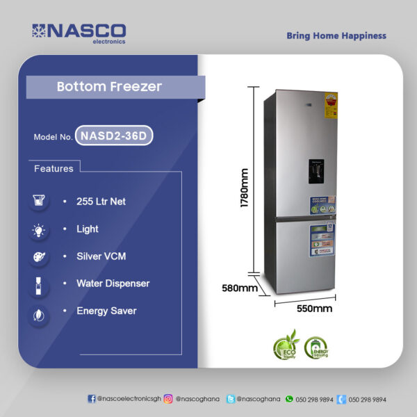 Nasco 255Ltr Bottom Freezer Refrigerator - Image 2