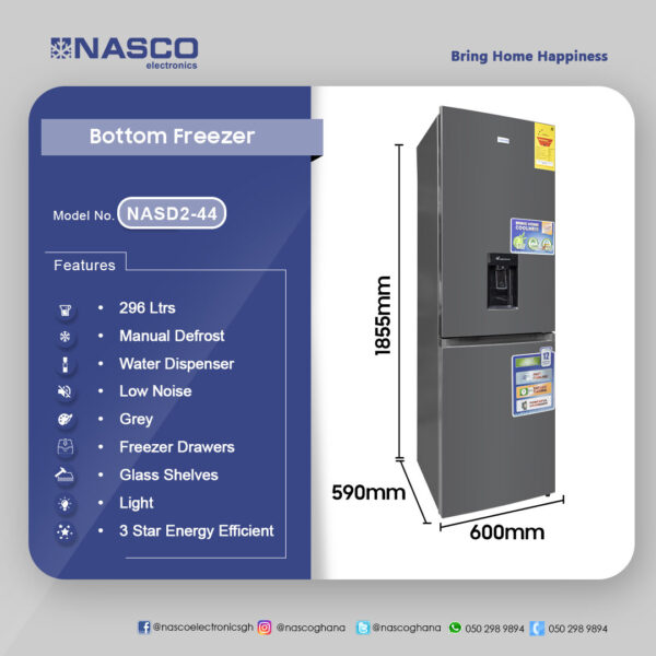 Nasco 287Ltr Bottom Freezer Refrigerator - Image 2