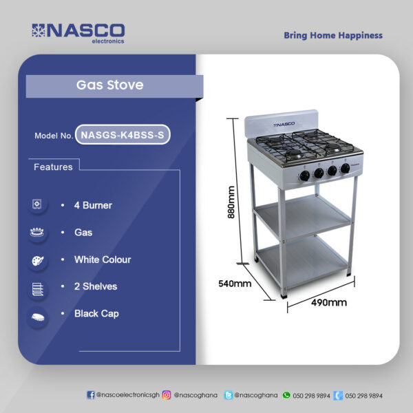 Nasco 4 Burner Ga Stove White, Black Cap - Image 2