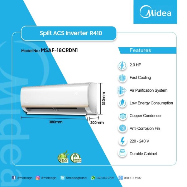 Midea 2.0Hp Inverter R410 Split Air Conditioner - Image 2