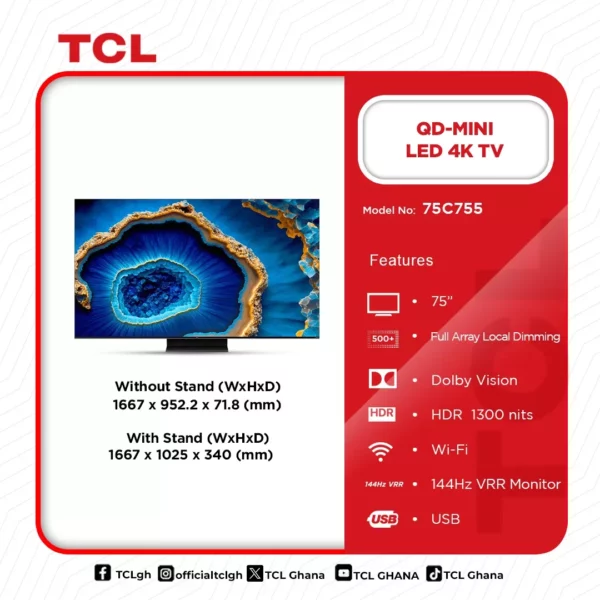 TCL QD Mini LED 4K Tv 75" - Image 2