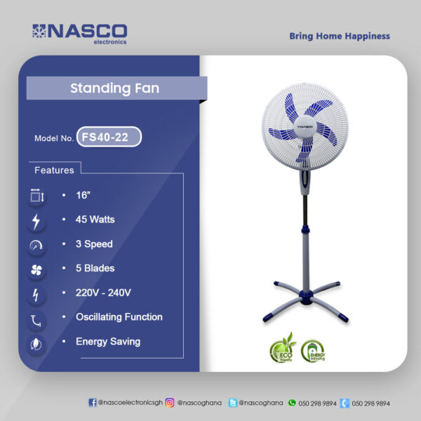 Nasco 16 " Standing Fan 5 Blades - Image 2