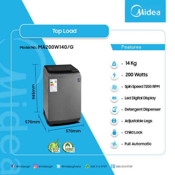 Midea 14KG Top Load Washing Machine - Image 2