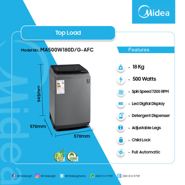 Midea 18KG Top Load Washing Machine - Image 2