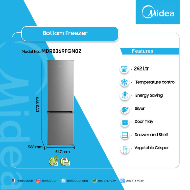 Midea 262Ltrs Double Door Bottom Freezer