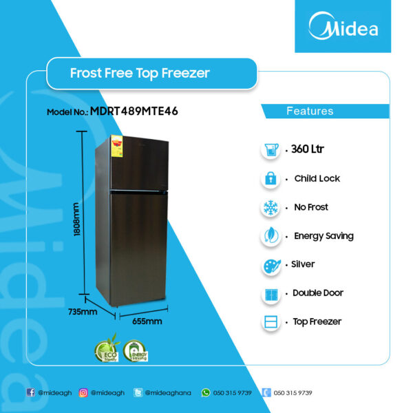 Midea 360Ltr Defrost Top Freezer 4 Stars Fridge - Image 2