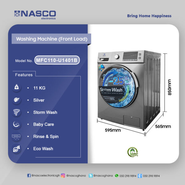 Nasco 11KG Front Load Washing Machine - Image 2