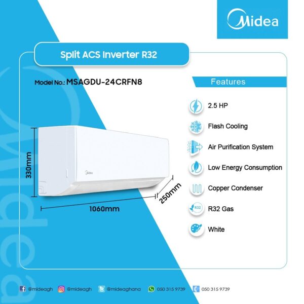 Midea 2.5Hp Split Inverter Air Conditioner R32 - Image 2