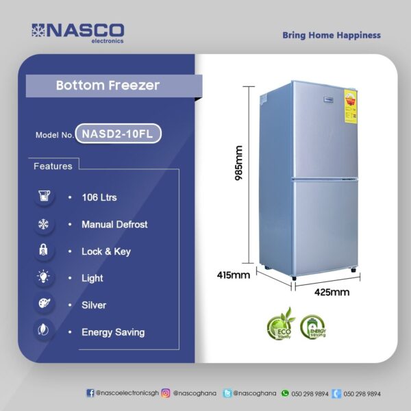 Nasco 106Ltr Bottom Freezer Refrigerator - Image 2