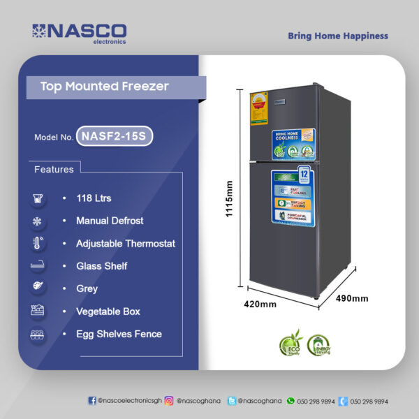 Nasco 118Ltrs Top Mount Refrigerator - Image 2