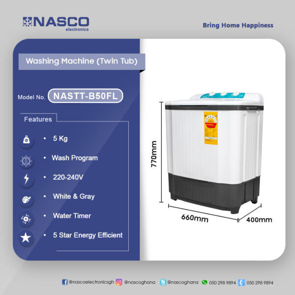 Nasco 5KG Twin Top Washing Machine - Image 2