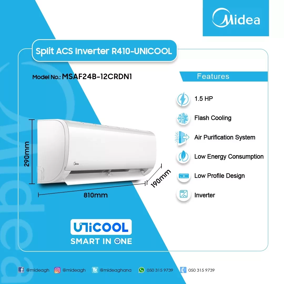 Midea Split Inverter R410 Unicool 1.5Hp Ac - Image 2