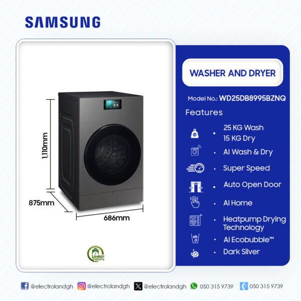 Samsung 25KG Wash And 15KG Dry Bespoke AI Washing Machine Combo - Image 2