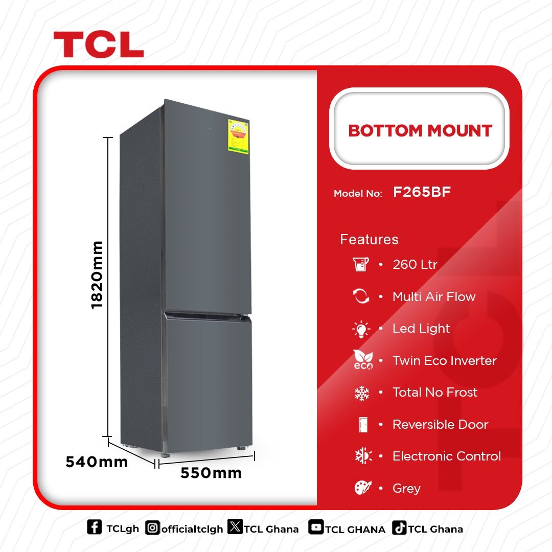 TCL Bottom Mount Fridge 260Ltrs - Image 2